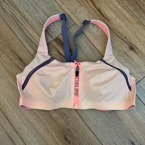 Victoria's Secret Light Pink Front-Zip Sport Bra with Navy Trim